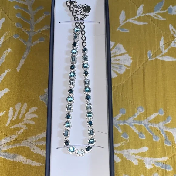 Sterling Silver Necklace with Lab Created Blue Sapphire Stones - Picture 1 of 5